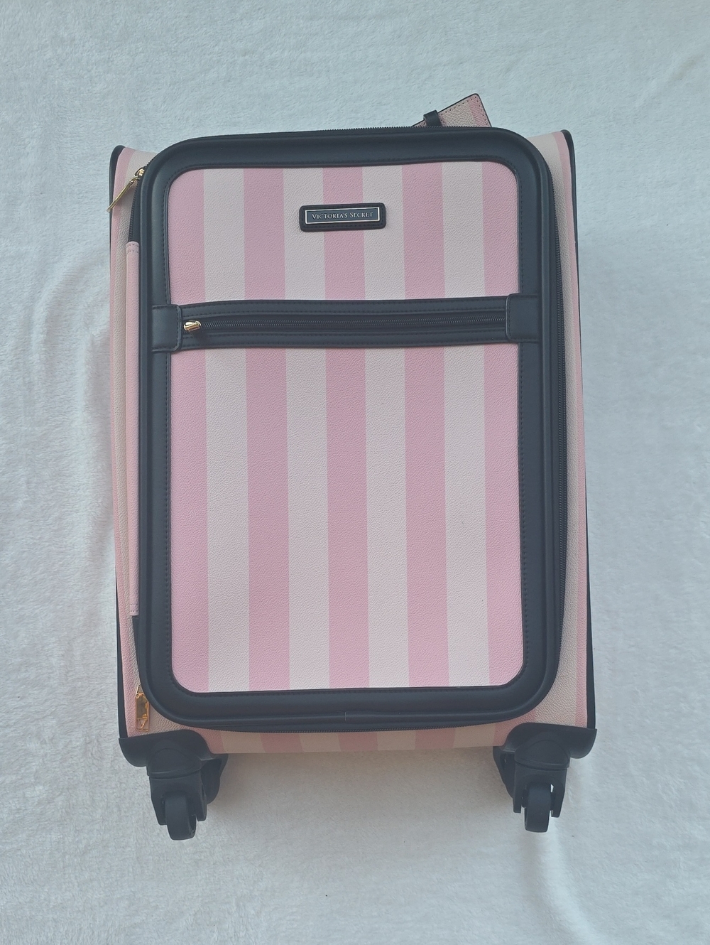 Victoria's Secret Signature Pink Striped Carry-On Spinner Suitcase-NWT